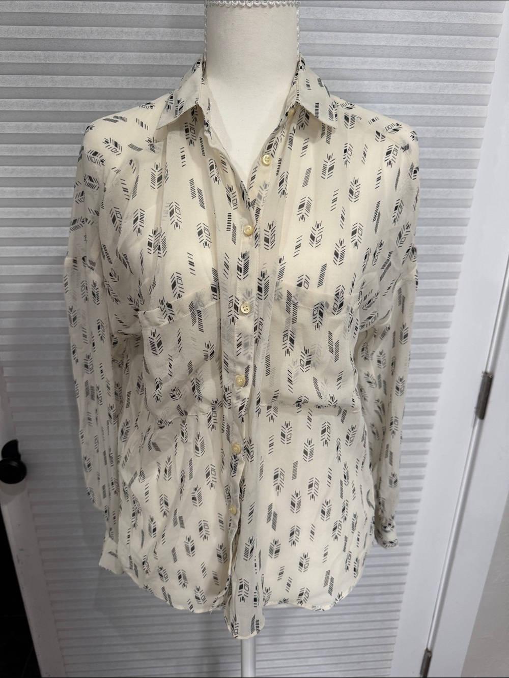 Sheer Ivory Blouse with Black Arrow Print CB0905